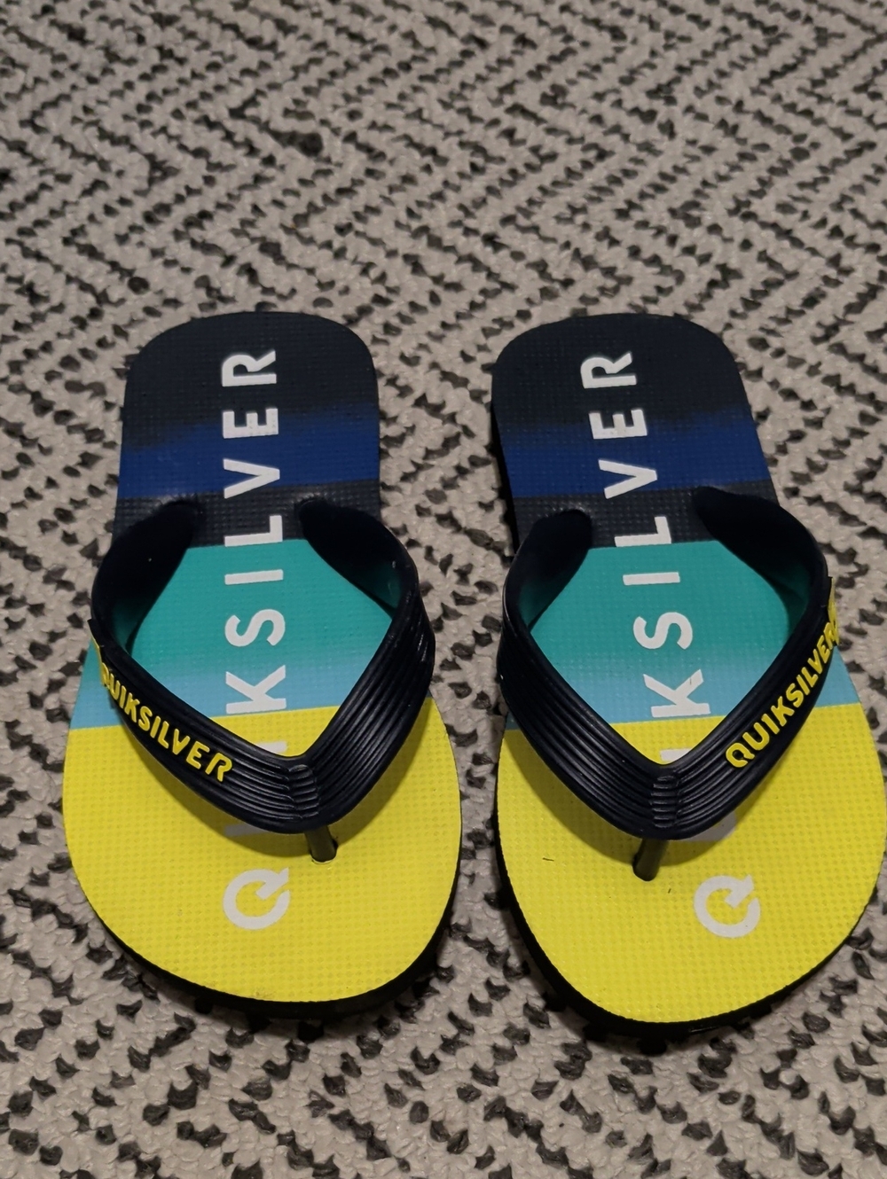 Quiksilver Boys Tri-Tone Beach Flip Flops - Yellow, Teal & Blue